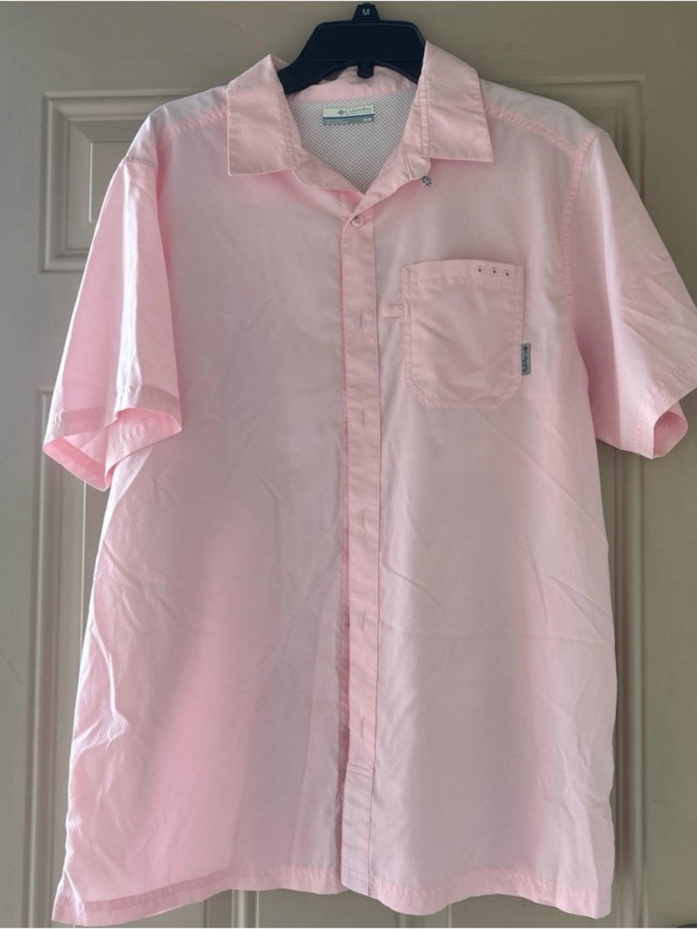 Columbia Mens Light Pink Short-Sleeve Button-Up Shirt Medium